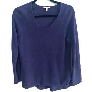 Eileen Fisher 100% Boxy V-Neck Linen Knit Split Hem Sweater, Royal Blue XS